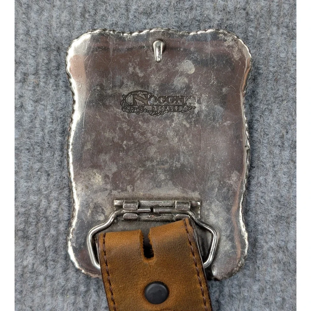 Tony Lama Tooled Leather Belt Nocona Buckle Womens 38 Brown Silver Tone Bull - Picture 9 of 9